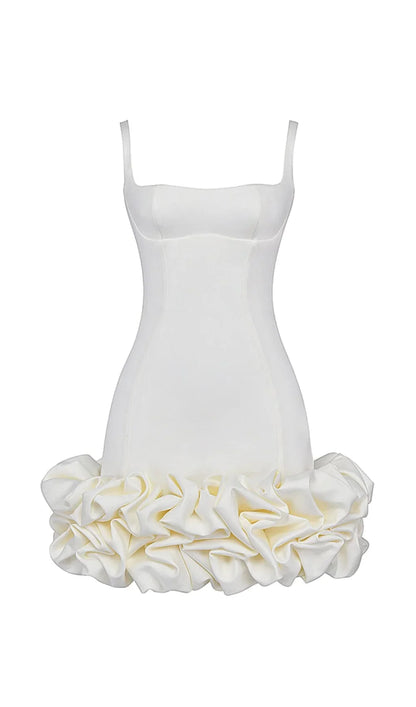 Gilda Homecoming Dress with Ruffle Hem and Ivory Satin
