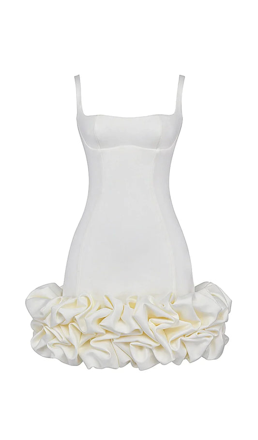 Gilda Homecoming Dress with Ruffle Hem and Ivory Satin