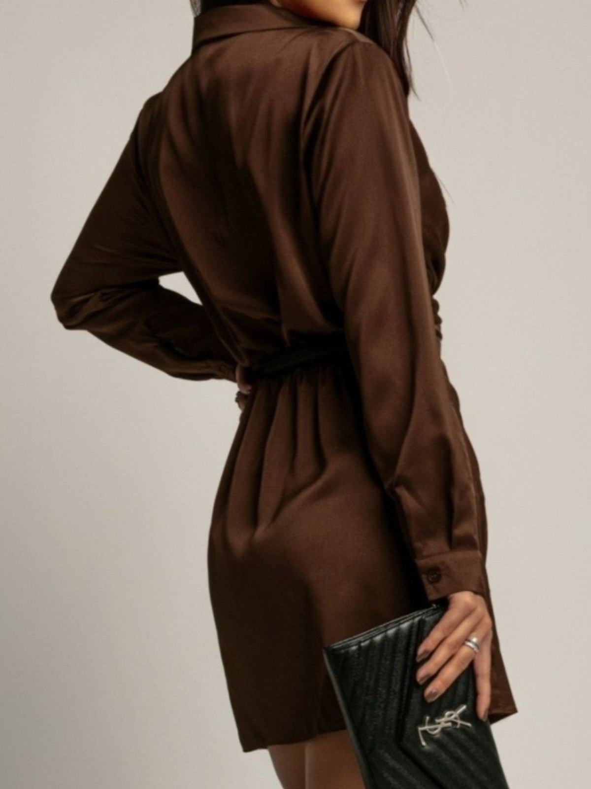 Ebba Long Sleeve Dress with Collar and Wrapped Waist