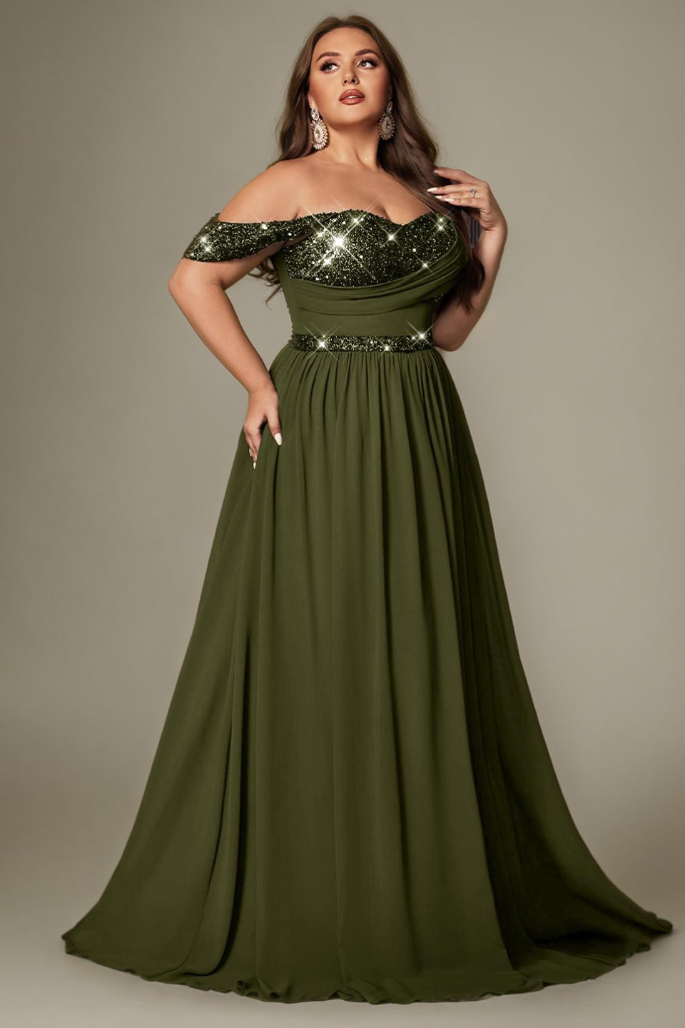 Ottilie Sequin Dress with Off-Shoulder Neck and Side Slit