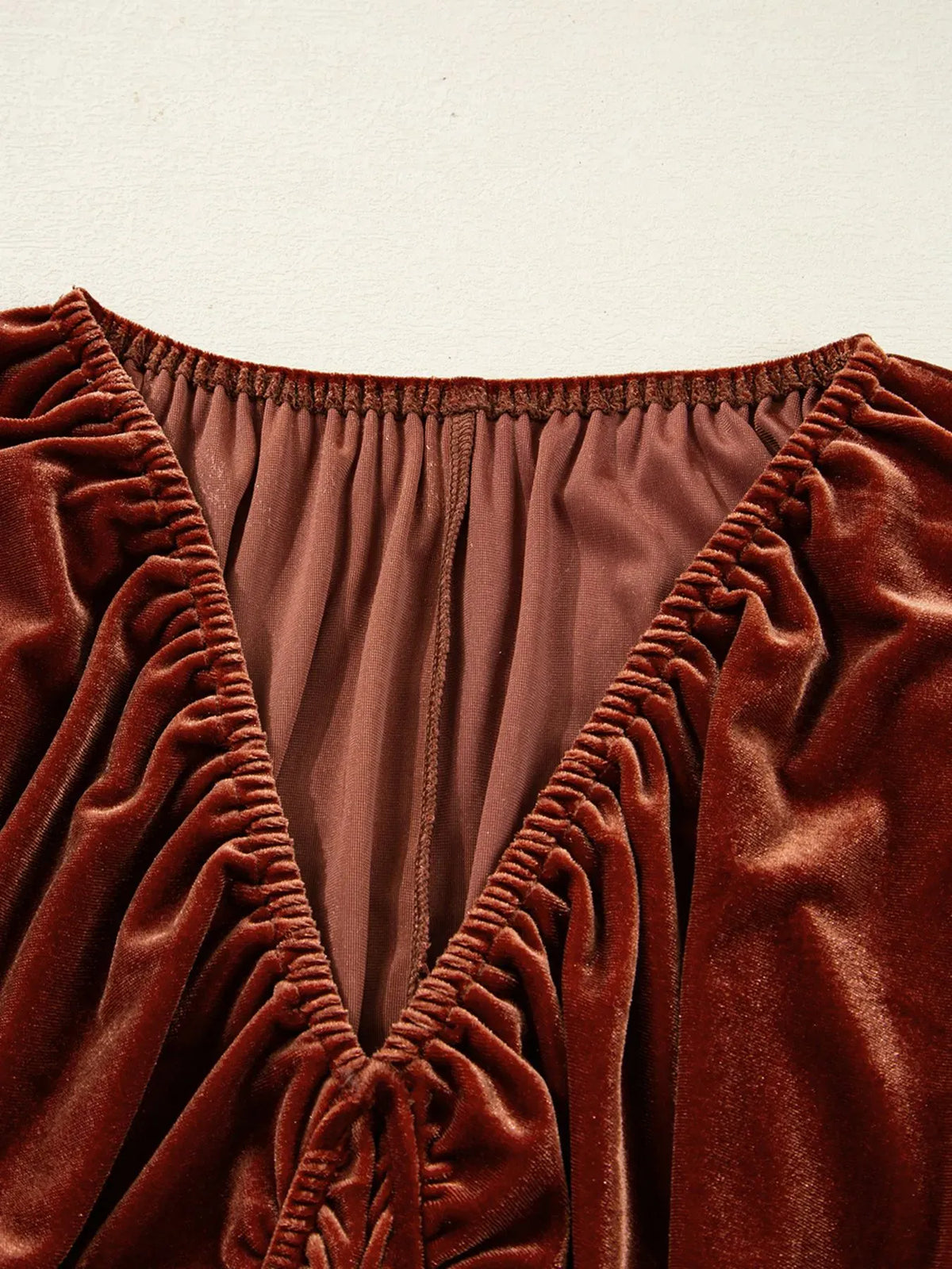 Perrine Velvet Dress with Puff Sleeves and Deep V Neck