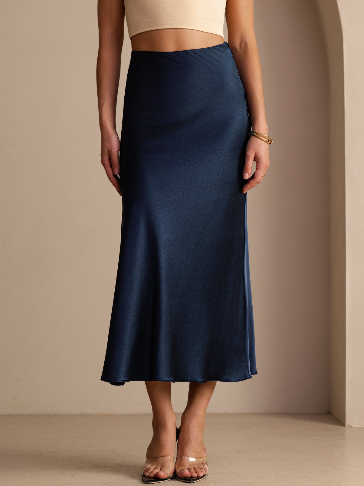 Francesca Silk Skirt with High Waist and Bias Cut