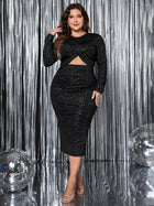 Freja Long Sleeve Dress with Cutout Neck and Shimmer Finish