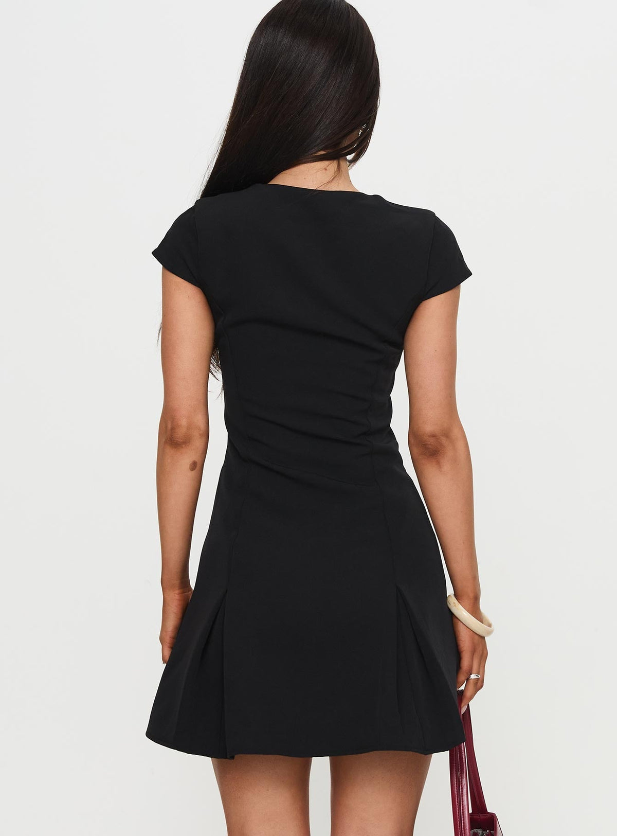 Rosanna Black Mini Dress with Cap Sleeves and Pleated Skirt