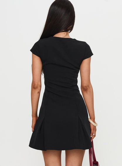 Rosanna Black Mini Dress with Cap Sleeves and Pleated Skirt