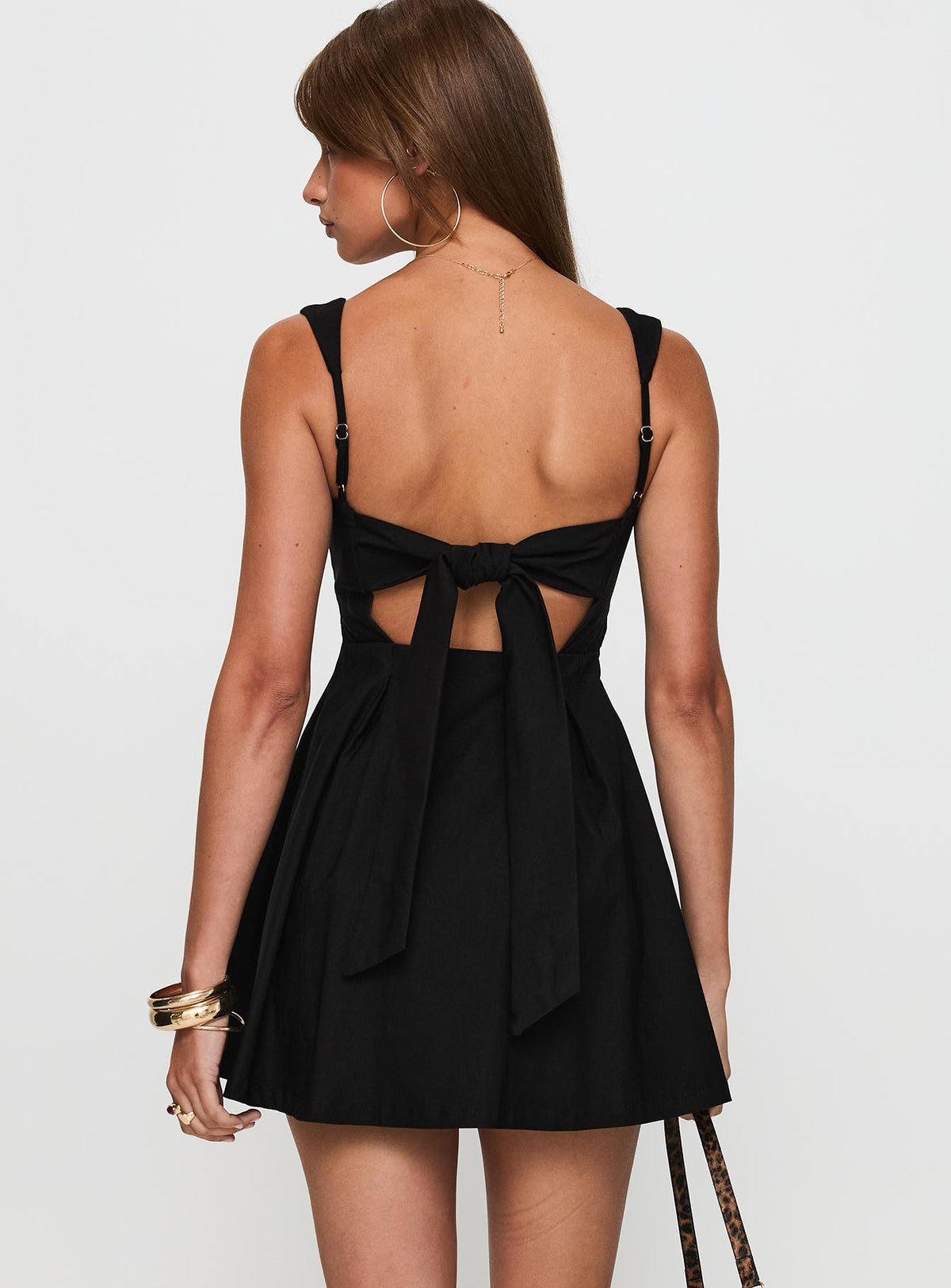 Viveca Black Mini Dress with Square Neck and Tie Back