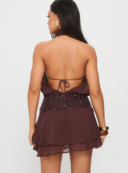 Alessia Sequin Dress with Halter Neck and Drop Waist