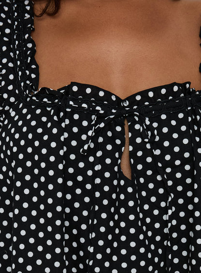 Delphi Black Mini Dress with Polka Dots and Swing Skirt