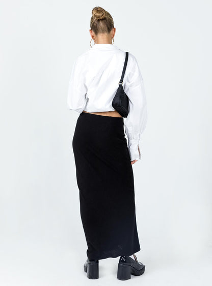 Estella Black Skirt with Column Cut and High Waist