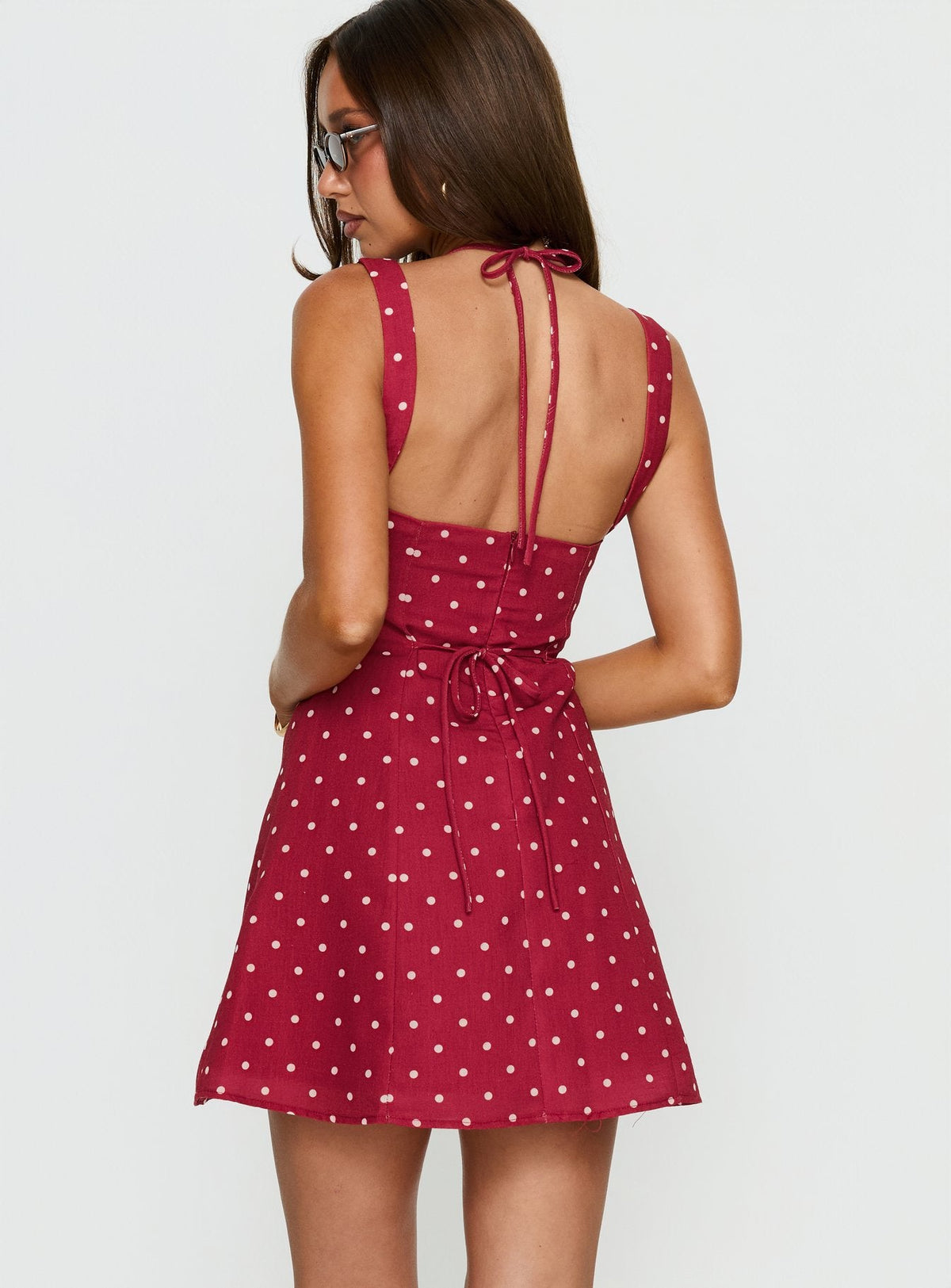 Madeline Red Dress with Polka Dots and Halter Neckline