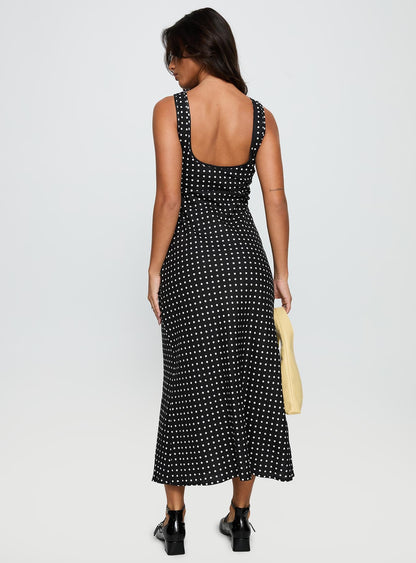 Idalia Black Dress with Polka Dots and Linen Blend
