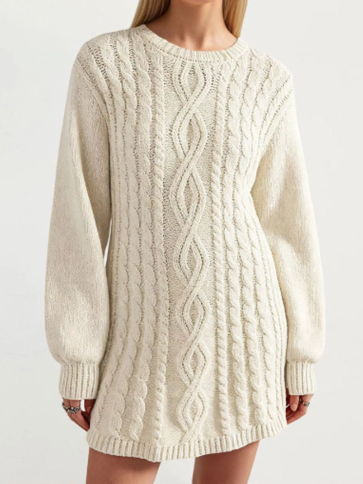 Elke Sweater Dress with Cable Knit and Puff Sleeves