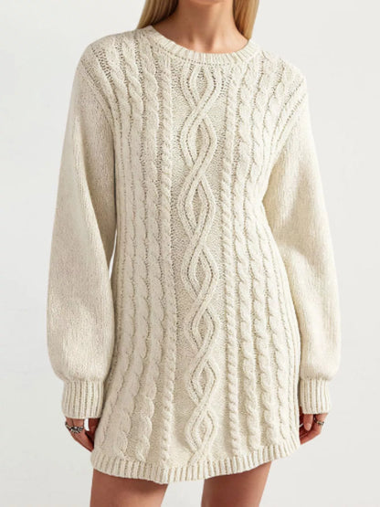 Elke Sweater Dress with Cable Knit and Puff Sleeves