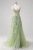 Fiona Green Dress with Floral Applique and Corset Bodice