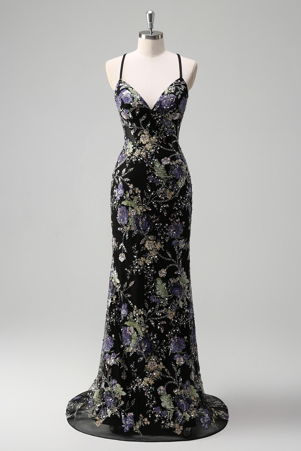 Sylvia Sequin Dress with Floral Applique and Mermaid Hem