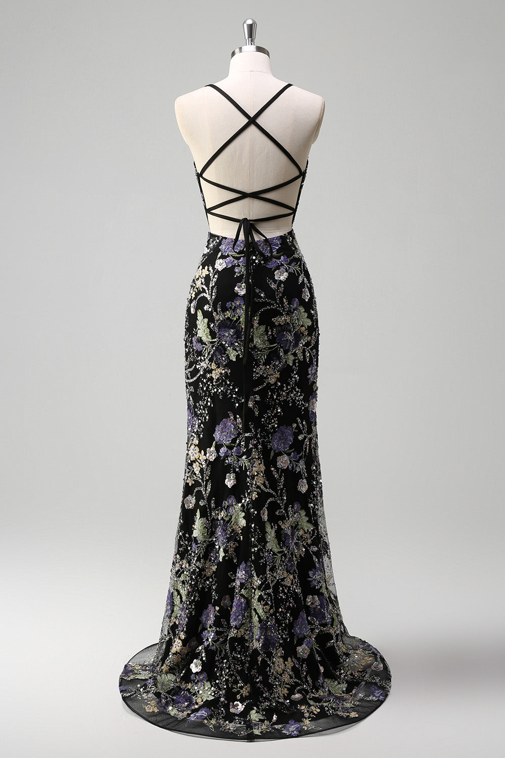 Sylvia Sequin Dress with Floral Applique and Mermaid Hem