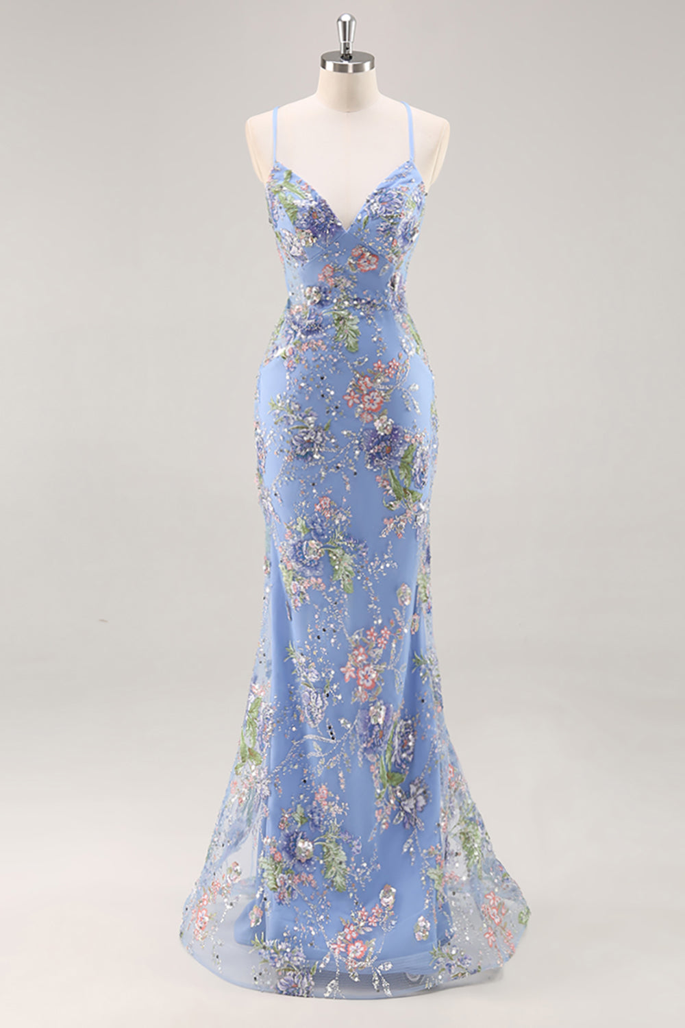 Sylvia Sequin Dress with Floral Applique and Mermaid Hem
