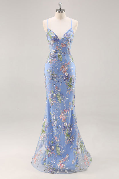 Sylvia Sequin Dress with Floral Applique and Mermaid Hem