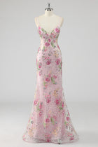Sylvia Sequin Dress with Floral Applique and Mermaid Hem
