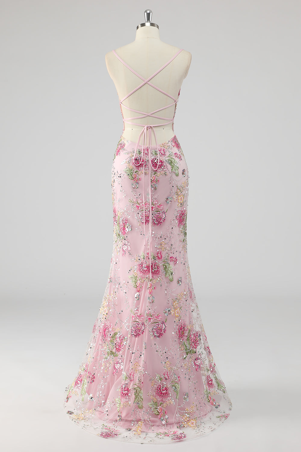 Sylvia Sequin Dress with Floral Applique and Mermaid Hem