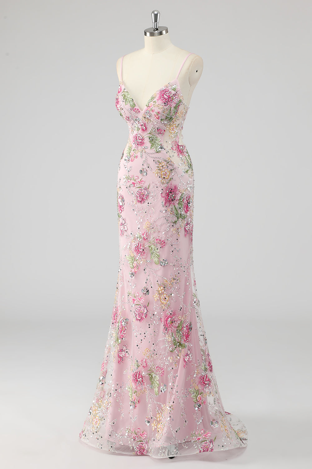 Sylvia Sequin Dress with Floral Applique and Mermaid Hem