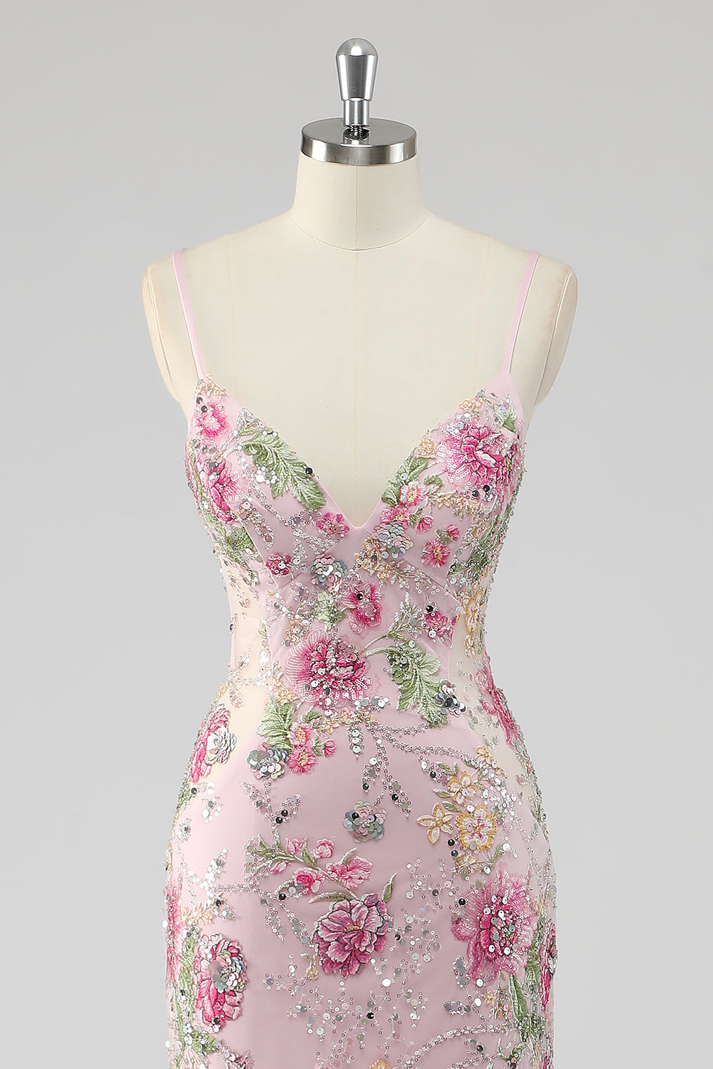 Sylvia Sequin Dress with Floral Applique and Mermaid Hem