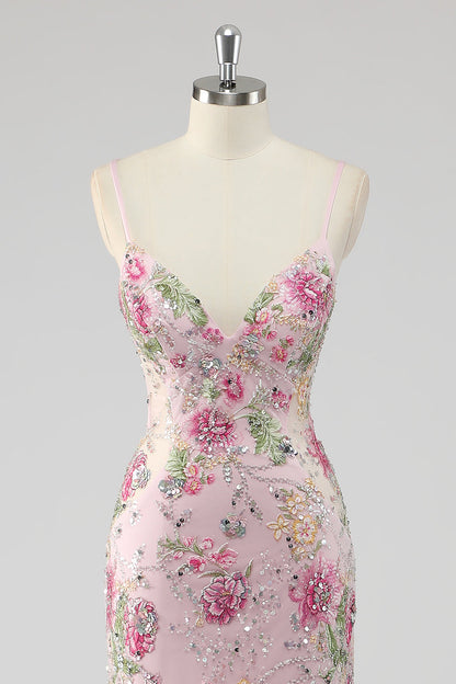 Sylvia Sequin Dress with Floral Applique and Mermaid Hem