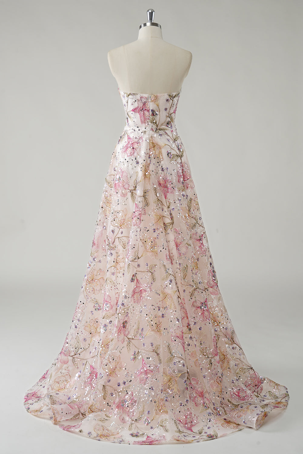 Siobhan Sequin Dress with Floral Detail and Strapless Neck