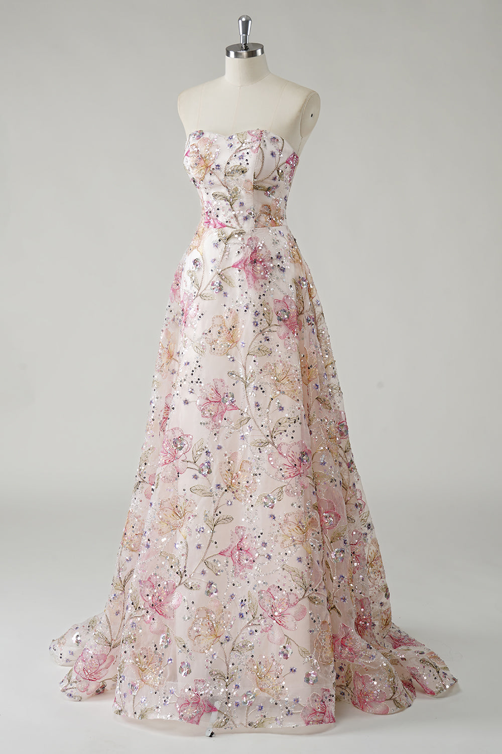 Siobhan Sequin Dress with Floral Detail and Strapless Neck