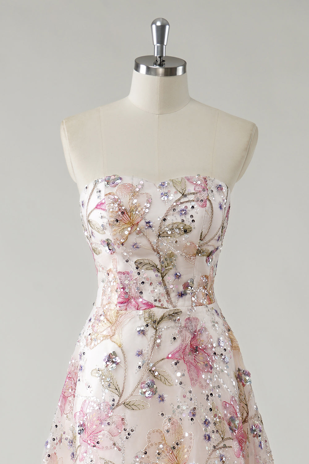 Siobhan Sequin Dress with Floral Detail and Strapless Neck