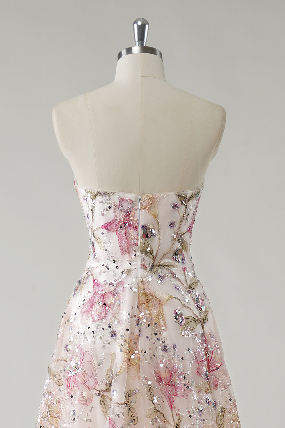 Siobhan Sequin Dress with Floral Detail and Strapless Neck