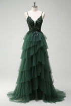 Franca Green Dress with Tiered Tulle and Corset Bodice