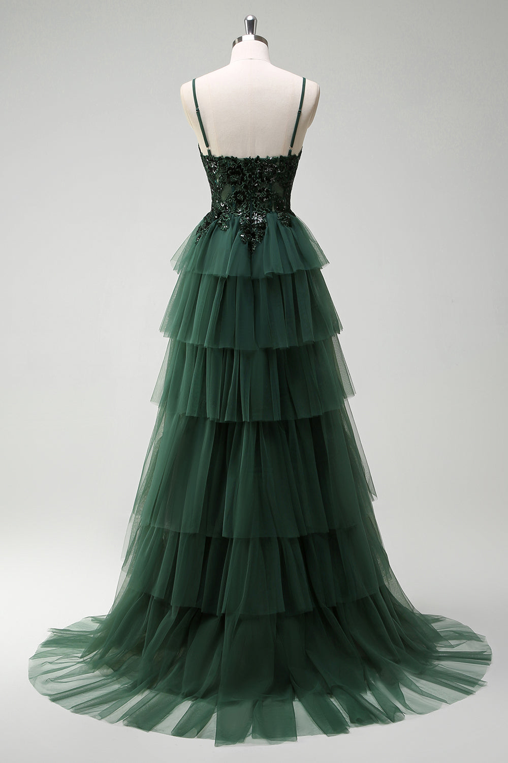 Franca Green Dress with Tiered Tulle and Corset Bodice