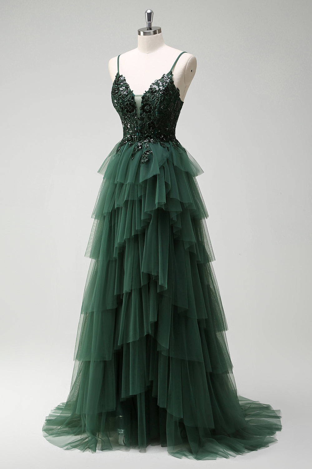 Franca Green Dress with Tiered Tulle and Corset Bodice