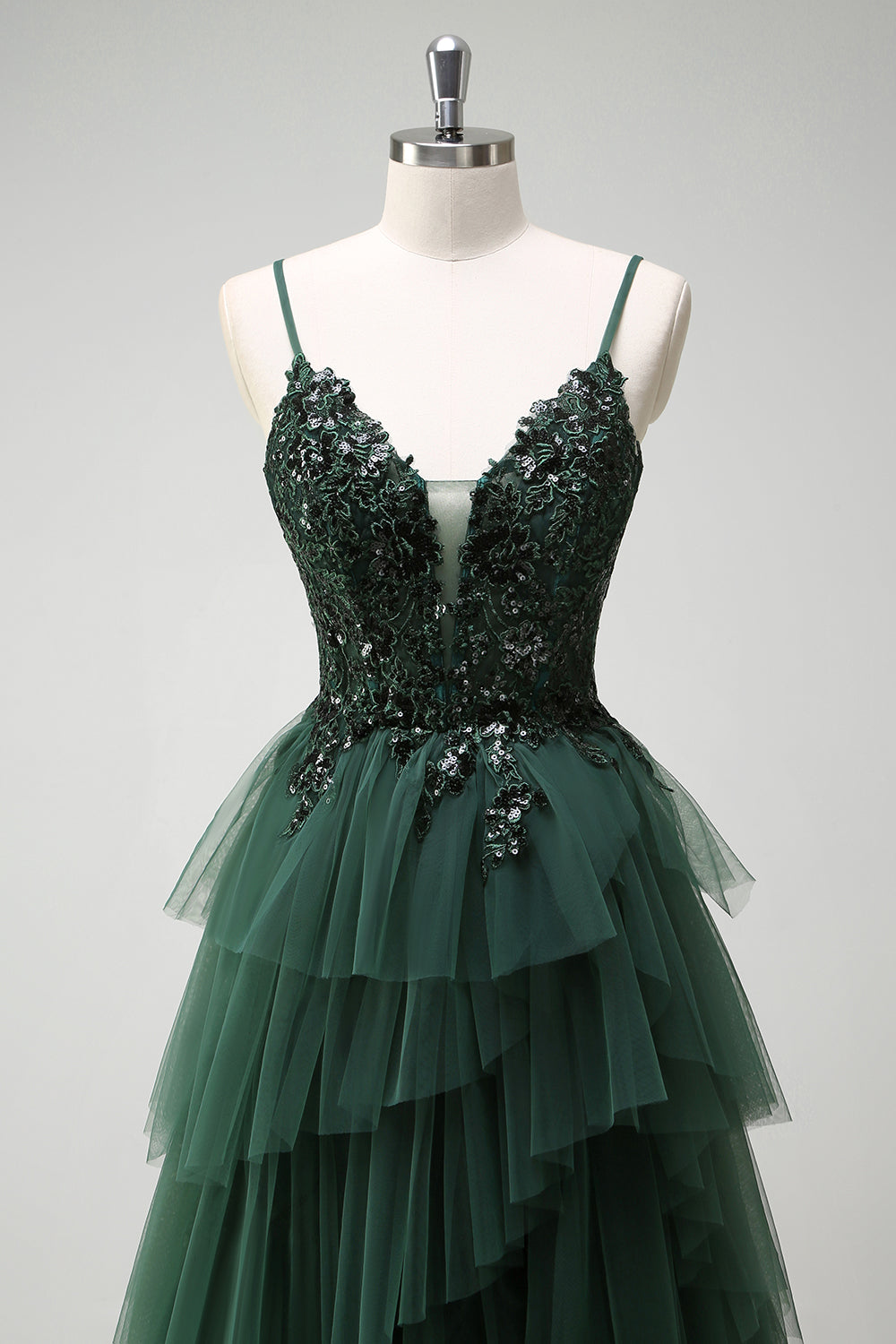 Franca Green Dress with Tiered Tulle and Corset Bodice
