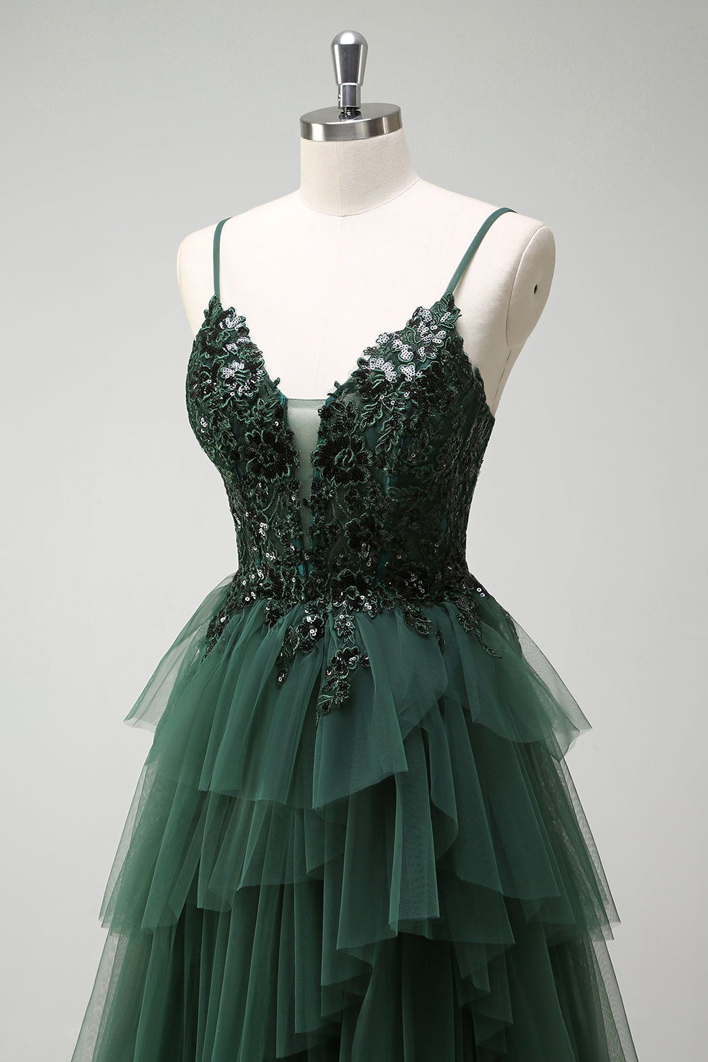 Franca Green Dress with Tiered Tulle and Corset Bodice