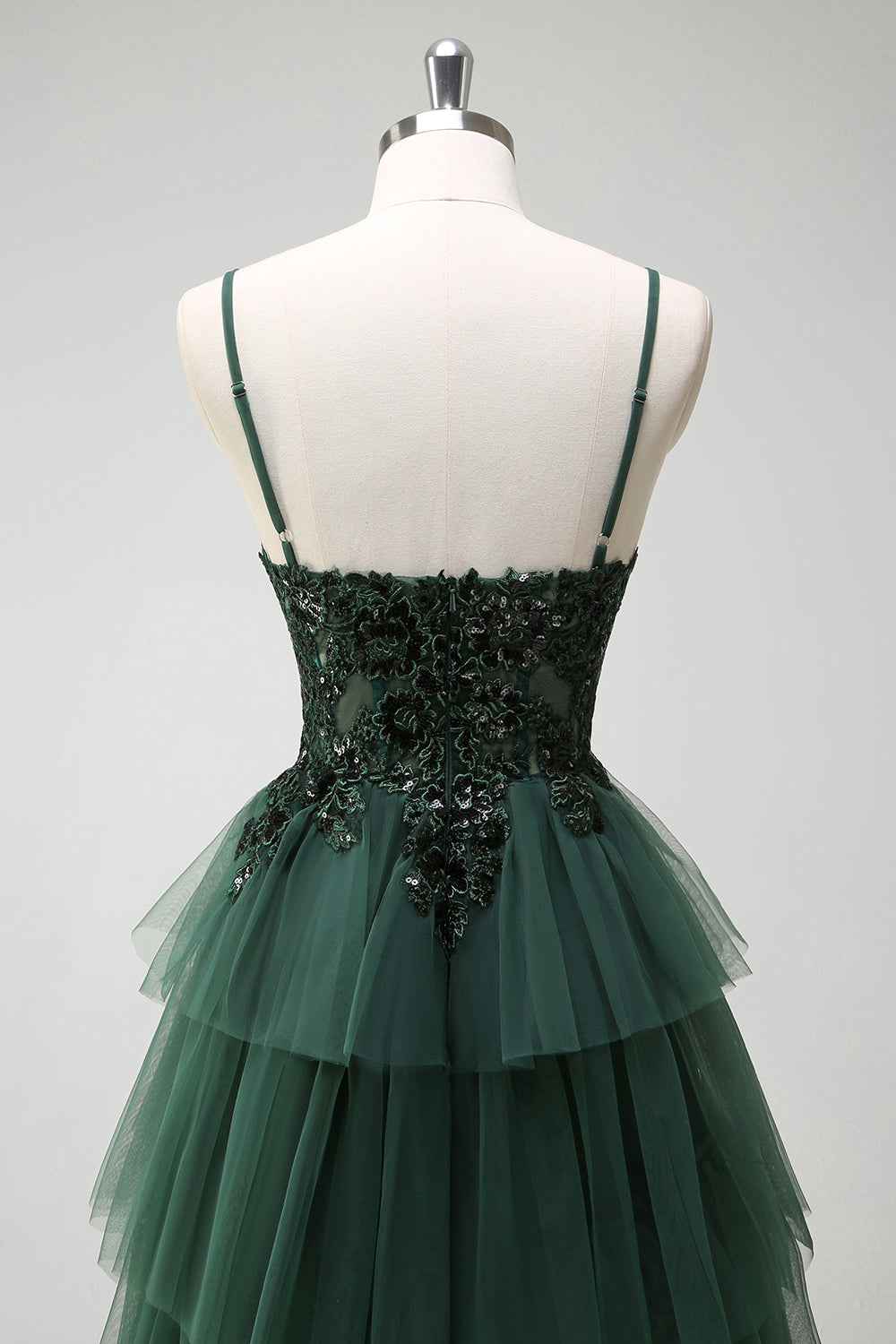 Franca Green Dress with Tiered Tulle and Corset Bodice
