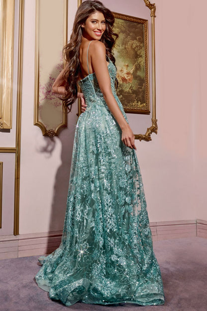 Melisande Formal Dress with Beaded Lace and A-Line Skirt