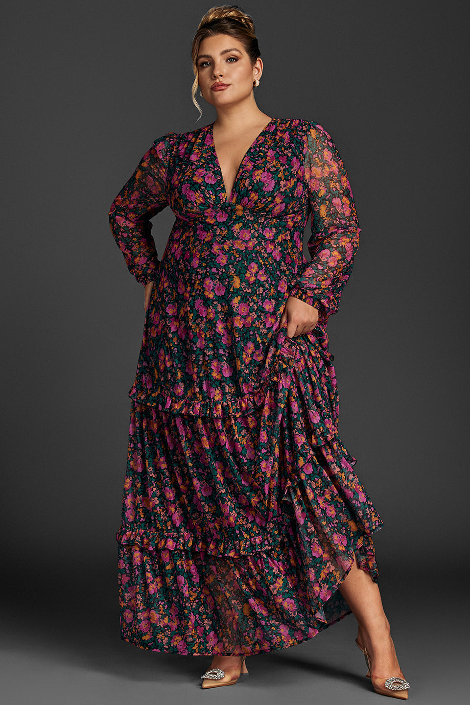 Quilla Floral Lantern Sleeve Maxi Dress