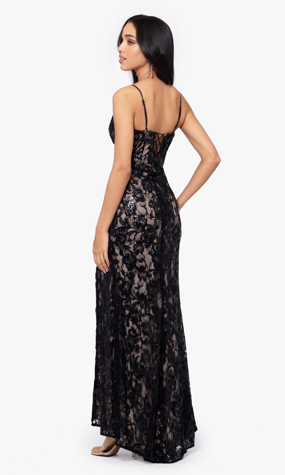Tilda Sequin Dress with Lace-Up Back and High Slit