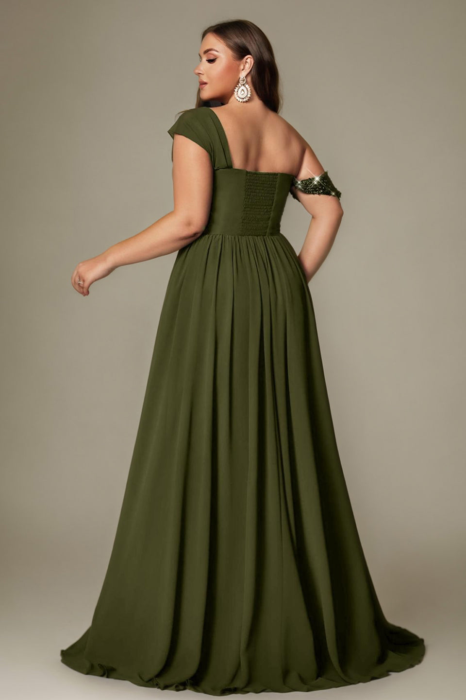 Ottilie Sequin Dress with Off-Shoulder Neck and Side Slit