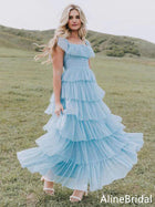 Michaela Sky Blue Tulle Ruffled Dress