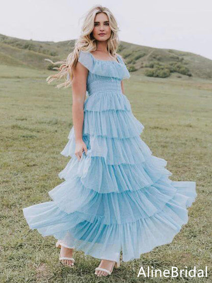 Michaela Sky Blue Tulle Ruffled Dress