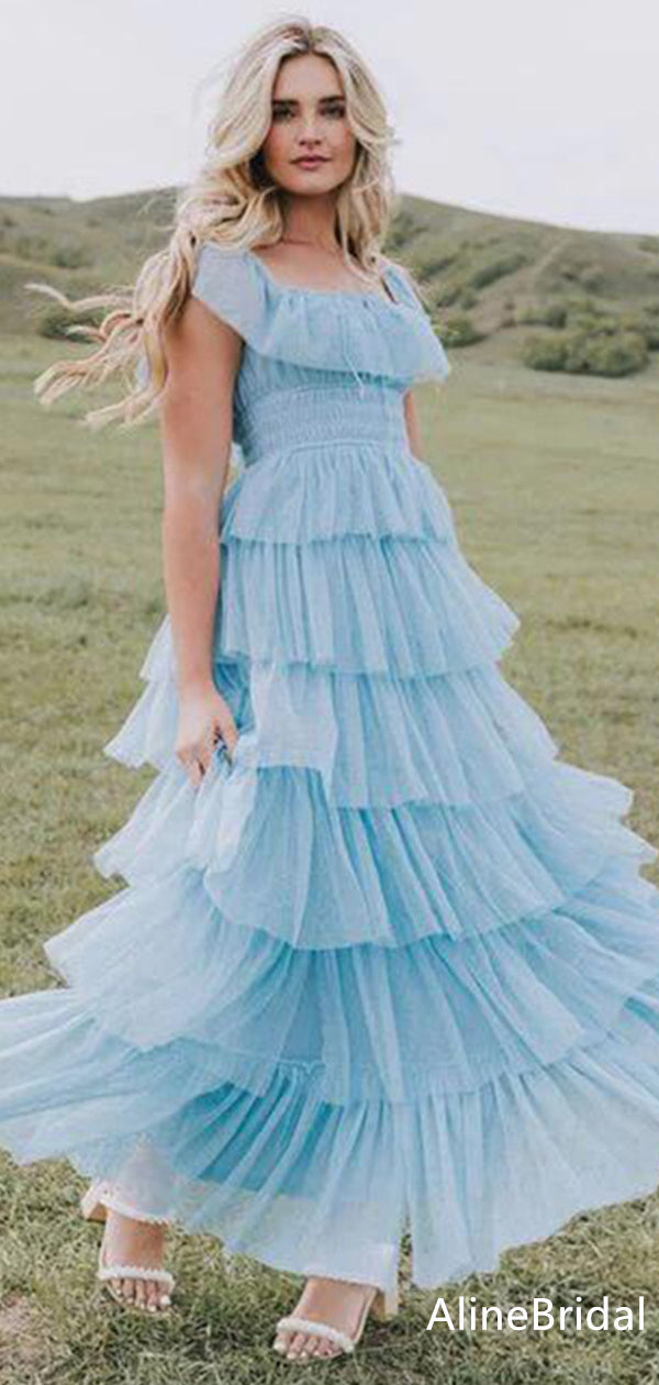 Michaela Sky Blue Tulle Ruffled Dress