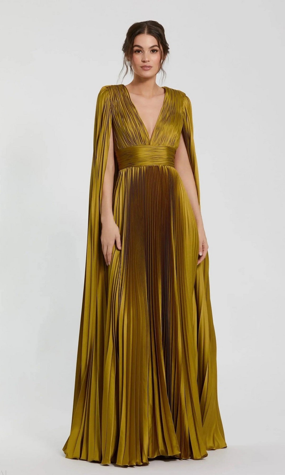Bernadette Formal Dress with Cape Sleeves and Pleated Skirt