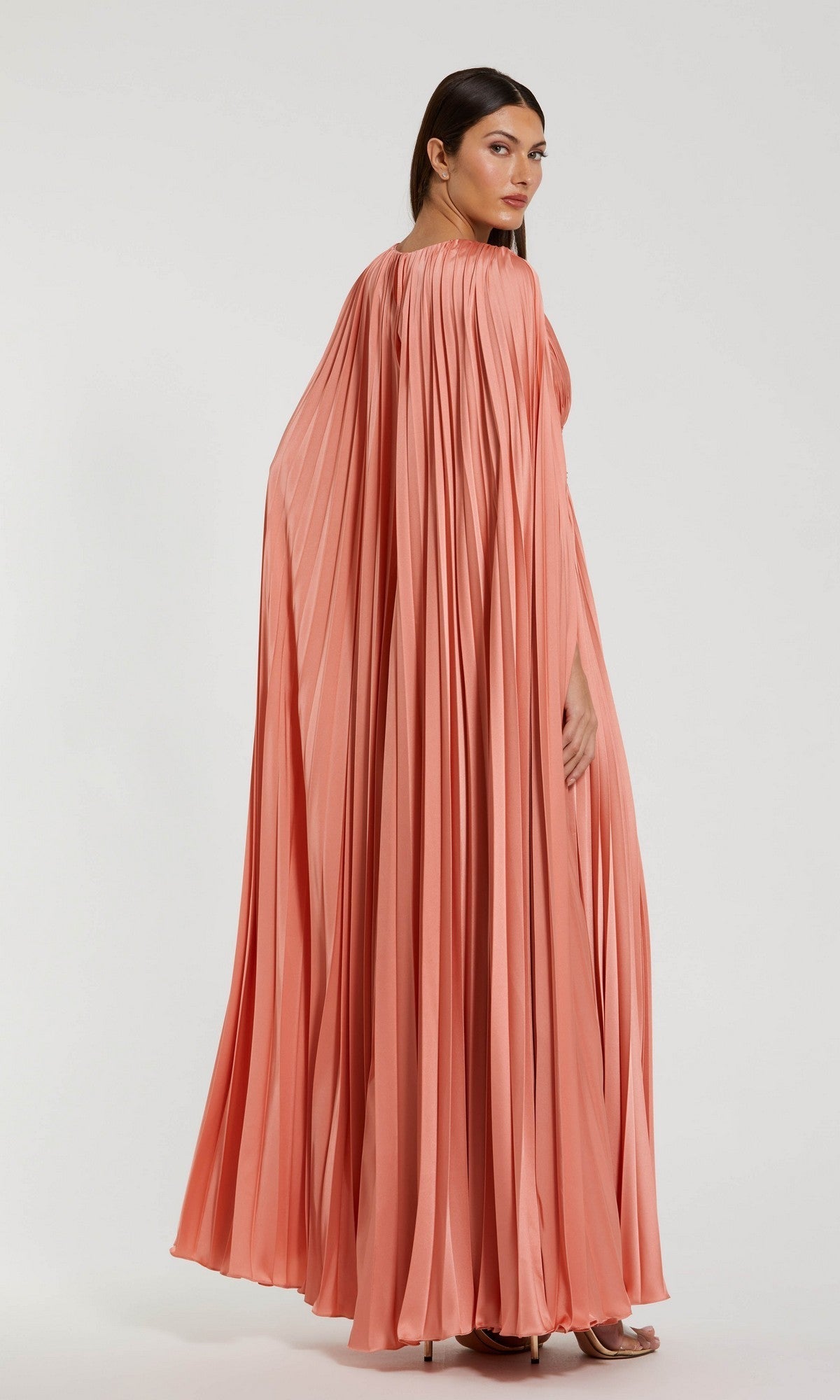 Bernadette Formal Dress with Cape Sleeves and Pleated Skirt