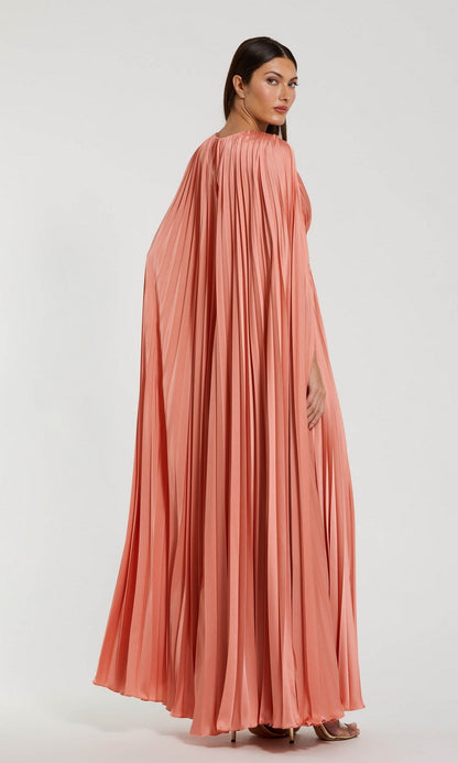Bernadette Formal Dress with Cape Sleeves and Pleated Skirt