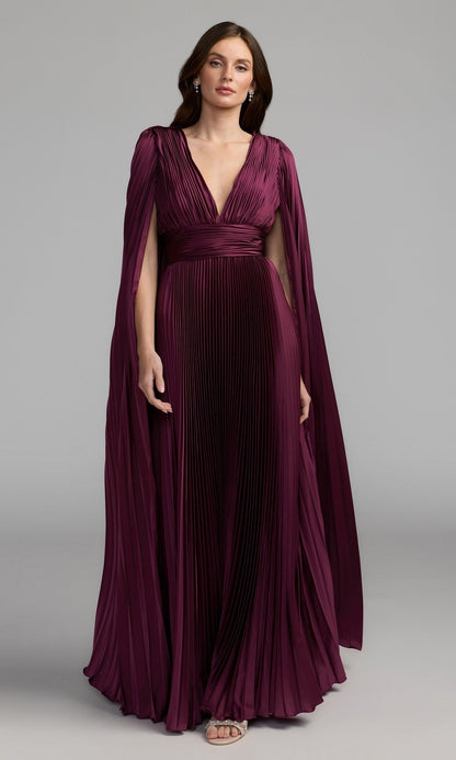 Bernadette Formal Dress with Cape Sleeves and Pleated Skirt
