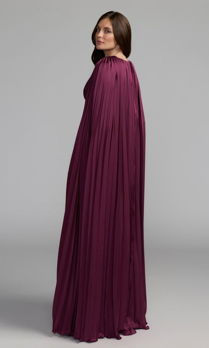 Bernadette Formal Dress with Cape Sleeves and Pleated Skirt