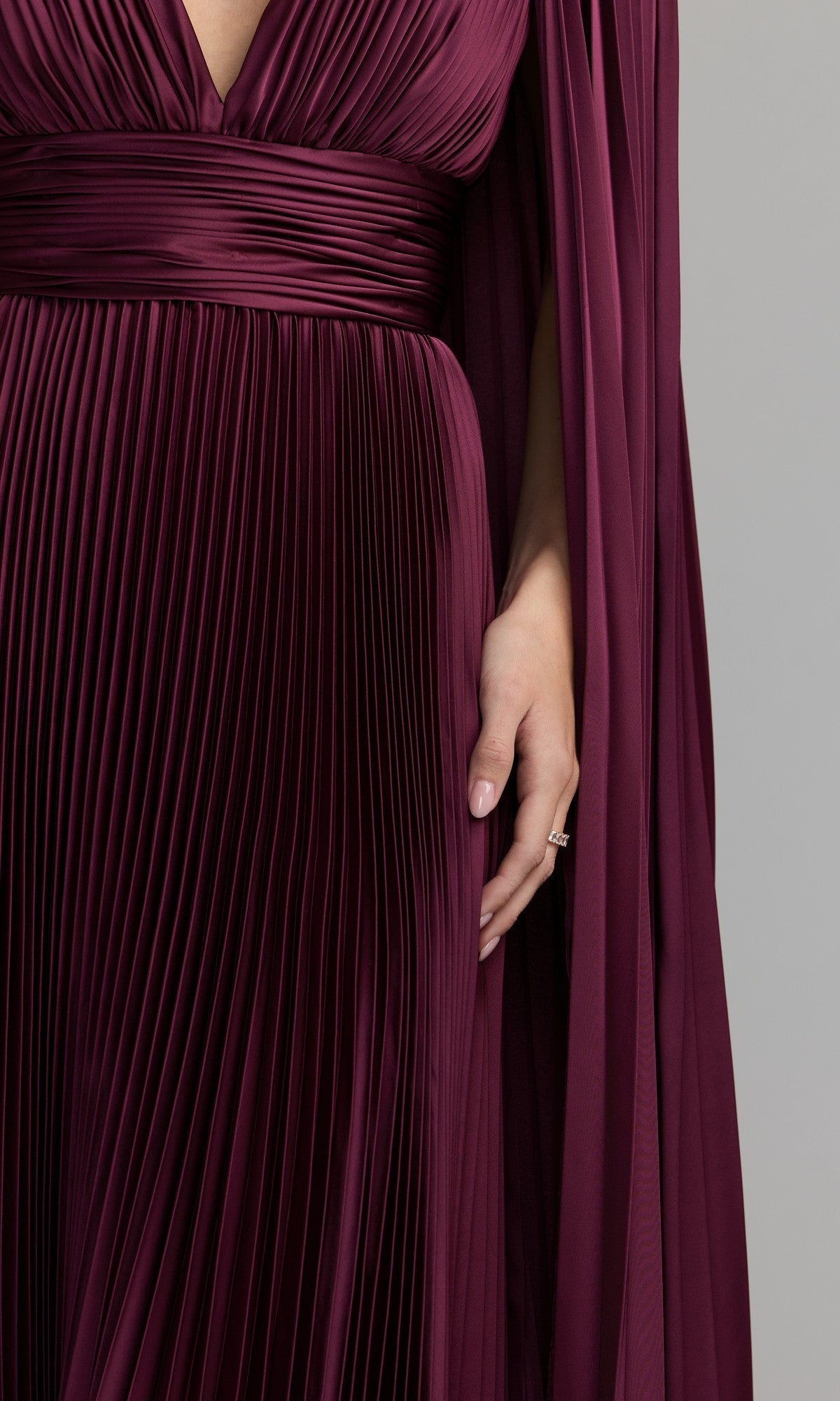 Bernadette Formal Dress with Cape Sleeves and Pleated Skirt